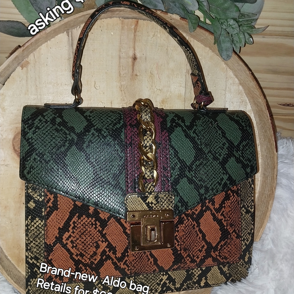 Aldo Green and Orange Snake Print Satchel
